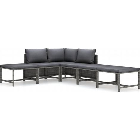 Set Divani da Giardino 6 pz Salotto da Giardino con Cuscini in Polyrattan Grigio (1/5)