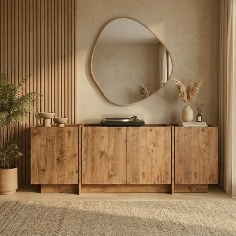 Sideboard Japandi Eichenoptik Melamin Anthrazit Lowen 180x45x80