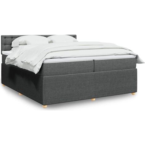 Cama box spring con colchón tela gris oscuro 200x200 cm (1/5)