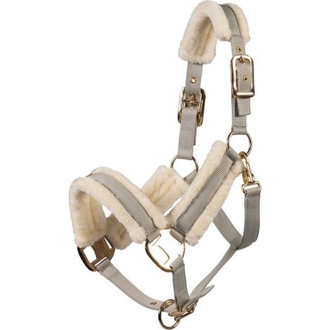 full, grigio e beige: Cavezza in nylon per cavalli con agnellino sintetico modello Limone