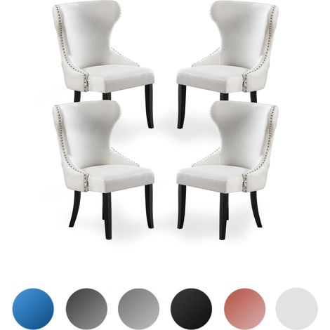 4er-Set Mayfair LUX Samt-Esszimmerstühle mit Holzbeinen – Esszimmerstuhl – Polsterstuhl – moderner Esszimmerstuhl – Creme (1/5)