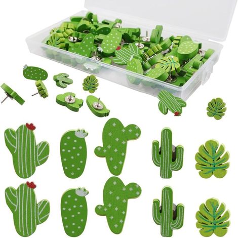 Bardusch 30 Pièces Punaises Cactus en Bois, Lot de Punaises Murale Tableau Liège, Punaise Décoratives Forme Cactus, Thumbtacks Mignons pour Tableau À Épingler, Bureau, Organisation et Décoration (1/5)