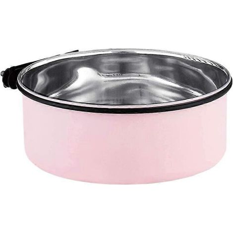 Hangende hondenbench en voerbak, roestvrijstalen hangbakken, voerbakken voor kleine honden en roze waterbakken. (1/5)