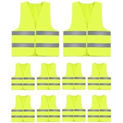 Lot de 10 Gilets Jaunes de Sécurité Réfléchissants Haute Visibilité, Gilet Jaune Adulte et Enfant, G/ilet Jaune Voiture, Gilet Réfléchissant Fluorescent pour Vélo, Chantier (1/5)