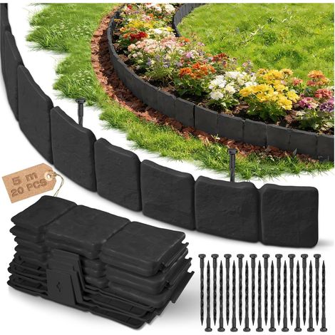 Bordura per giardino esterno, bordura flessibile in plastica per giardino, piccola recinzione per giardino esterno, palizzata per giardino esterno, bordura per prato rinforzata, finta pietra - 5 m (al