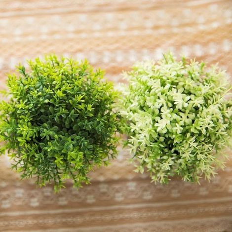 Set aus 2 künstlichen Pflanzen „Baby Tears“, weiß und grün, halbkugelförmig, aus Papierbrei, für Bonsai, künstliche Topfpflanzen oder Bürodekoration. (1/5)