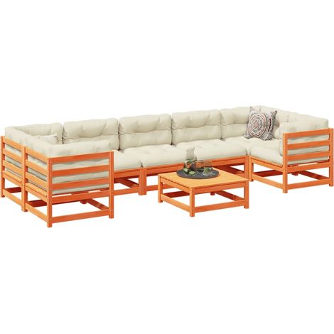 Set de sofás jardín 8 pzas con cojines madera pino marrón cera vidaXL (1/5)