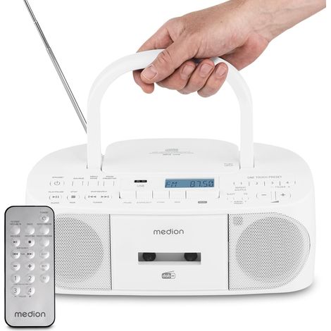 Plus Boombox (Radio Portable Dab+ et FM, Bluetooth, Lecteur CD, MP3, Cassette, Prise Casque, stéréo, AUX, sur Secteur & Piles) Blanc (1/5)