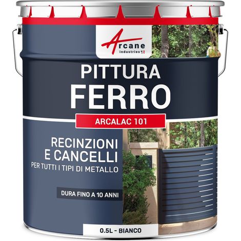 Vernice Metallo Antiruggine Esterno ARCALAC 101 - Protezione Duratura Ferro e Acciaio, Applicazione Diretta sulla Ruggine - 0,5 L Bianco - RAL 9003 - ARCANE INDUSTRIES (1/2)