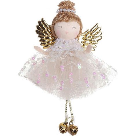 Mignon peluche ange poupée avec cloche, sapin de Noël pendentif, pour la maison pour les fêtes décoration de fête,Kaki (1/5)
