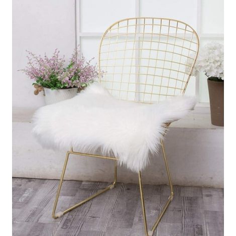 Coussin de siège en fausse fourrure mouton, housse de chaise ultra douce et moelleuse pour bureau, chambre, salon (Blanc, 45 x 45 cm) (1/5)