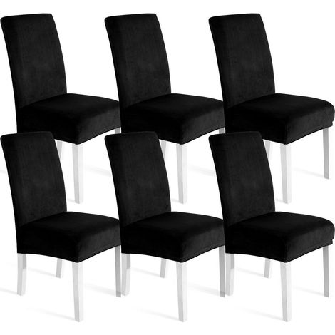 Stuhlhussen Samt 6er Set, Stretch, Waschbar, Kratzfest, Schwarz (1/5)