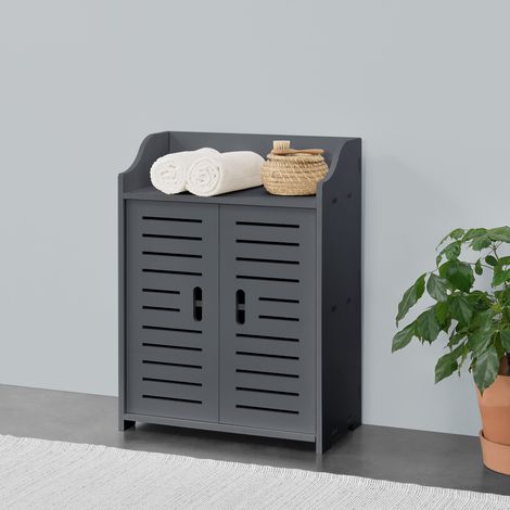 Mueble para Baño - 62 x 45 x 25 cm - Mueble Auxiliar para Baño - con 2 Puertas y con Estante - WPC Gris oscuro [en.casa]®