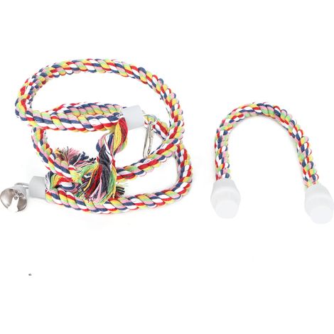 2 Pièces Perchoir à Corde Coloré avec Clochette - Jouet d'Escalade en Coton pour Perroquets et Oiseaux (1/5)