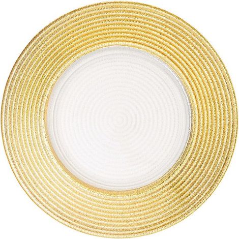 Assiettes concentriques en verre, simples et élégantes - 21 cm de diamètre - lot de 3 - finition or brillant (1/5)