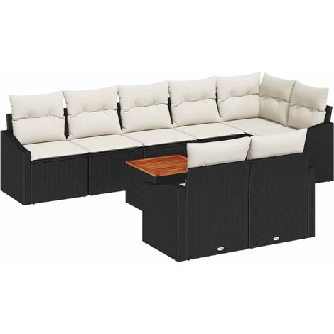 Garden Sofa Set with Storage 9 pcs Black and Cream Poly Rattan vidaXL