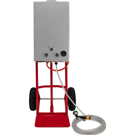 Doccia portatile per cavalli con carrello in acciaio 18L caldaia istantanea di acqua calda a gas 0-75°C 10m di tubo d'acqua e 9 tipi di spruzzo Outdoor 25cm pneumatici alimentato a batteria 36KW (1/5)