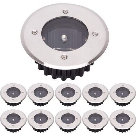 LED Lampe solaire au sol 10 Pack, lumière extérieure, Réverbère Lumières, Ensevelies Lumière, étanche IP65 (Blanc Froid, Rond) [Classe énergétique A+],-Muntra (1/5)