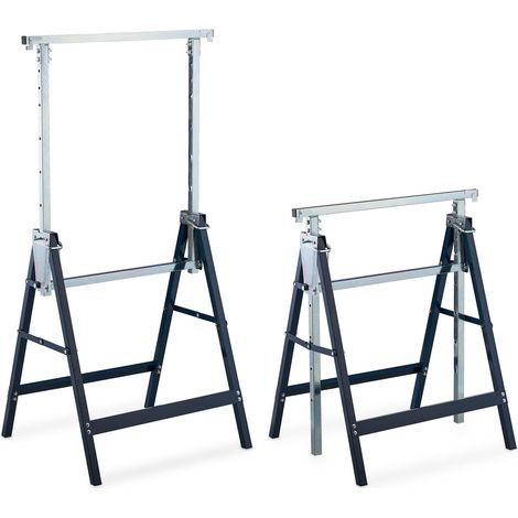 Relaxdays Gerüstbock, 2er Set, 7-fach höhenverstellbar, 200 kg belastbar, klappbar, Unterstellbock, Stahl, blau-silber