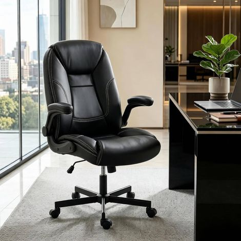 Sedia da ufficio ergonomica 69,5x77x106 cm in similpelle nera, reclinabile (1/5)