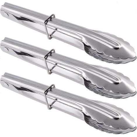 Mini pinces de service en acier inoxydable, 18 cm, lot de 3 - Résistantes à la corrosion et dotées d'un verrou coulissant, idéales pour les amuse-gueules, les salades et les barbecues. (1/5)