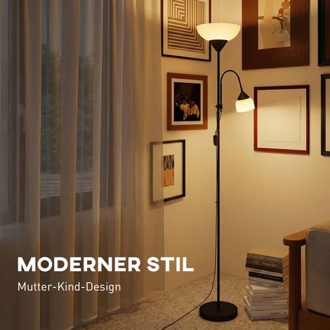 Lampe sur pied mère-enfant, lampadaire haut avec 3 températures de couleur et col de cygne flexible, noir (1/5)