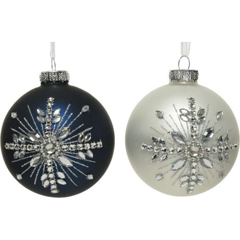 Sfera decorazione fiocco neve bianco-blu (1/2)