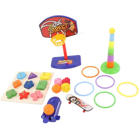 Ensemble de jouets pour perroquets : skateboard de basket-ball coloré pour soulager le stress, jeu d’empilage de puzzle, jouet pour oiseaux de style Sepak Takraw. (1/5)