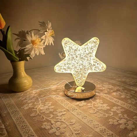 Lampe de Table étoile romantique à LED, veilleuse tactile Rechargeable 3 couleurs pour chambre à coucher et chevet (1/5)