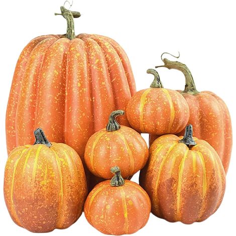 Décorations de Citrouilles - Lot de 7 Citrouilles en Mousse Orange (1/5)