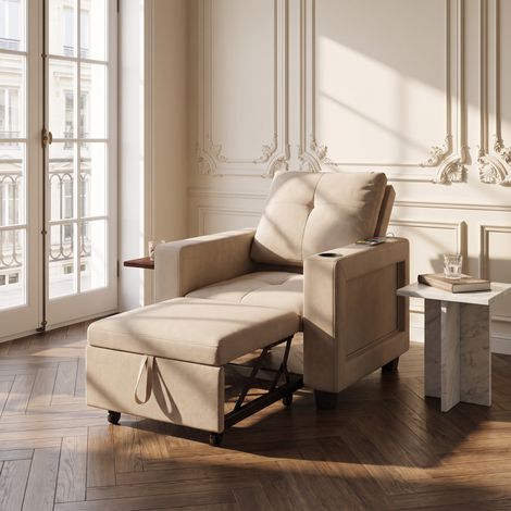 Fauteuil Convertible 1 place, Chaise longue modulable, Inclinaison réglable 100-180°, rangement intégré, Capacité 200 kg (1/5)