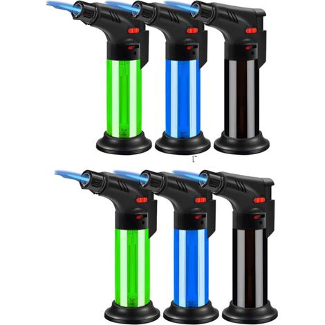 Juego de 6 encendedores de butano recargables, resistentes al viento, con llama ajustable, rotación de 360°, seguros y multiusos para cocinar, acampar y hacer barbacoas. (1/5)