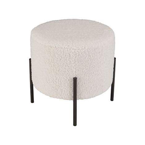 Macabane – Tabouret rond 40x40cm en tissu bouclette blanc – Pieds en métal noir – Design chaleureux pour salon, chambre ou dressing (1/5)