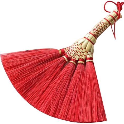 Pendentif Mini Balai Rouge Tissé Main en Fibre Naturelle, Décoration Suspendue Chinoise pour Mur et Voiture, Nouvel an Fête Printemps (1/5)