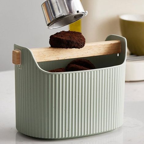 Boîte à marc de café - 1300 ml - Boîte à marc avec récipient intérieur amovible et barre de marc en bois - Boîte à marc - Seau à marc de café - Récipient à marc de café pour expresso et porte-filtre - (1/5)