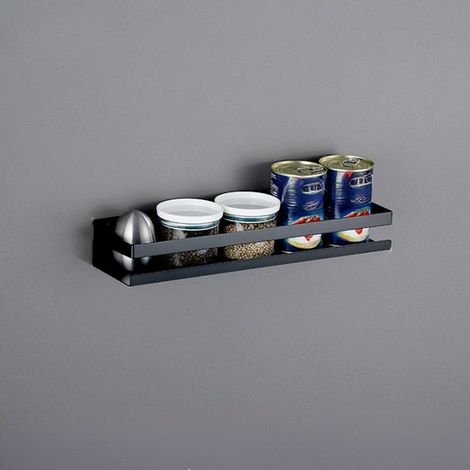 Wandregal aus Edelstahl 304 für Küche und Bad, praktischer Halter für Gewürze, Utensilien und Zubehör, schwarz, 40 x 10 x 5,8 cm