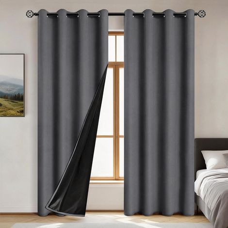 2x Thermal blackout curtains 100 x 160 cm - Thermal insulating living room curtains with eyelets - blackout and opaque - ideal for bedroom and living room - Grey (1/5)