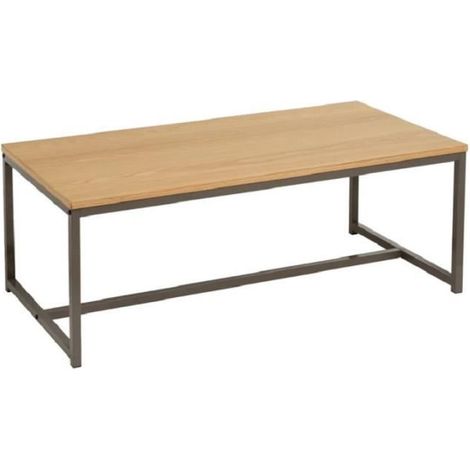 Table basse en panneaux de particules coloris naturel avec base en métal gris - Longueur 100 x Profondeur 50 x Hauteur 36 cm (1/4)