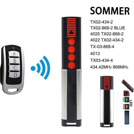 CAME TOP432NA EV 433,92 MHz Rolling-Code Universalfernbedienungen, DOORHAN Style SOMMER 433/868 MHz – Drahtlose Sender für Garage und Tor, 2 Stück, Schwarz (1/4)