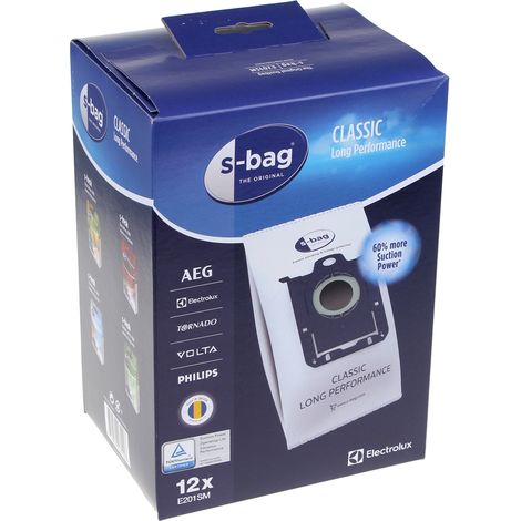S-BAG long performance E201M – Accessoire pour aspirateur – Compatible avec modèles Electrolux – Lot de 12 sacs (1/4)