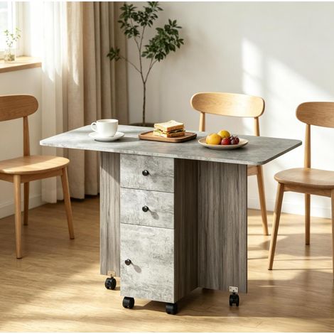 Tavolo da pranzo pieghevole estensibile 120 x 60 x 76,5 cm con cassetti e ruote, grigio HAVRYA (1/5)
