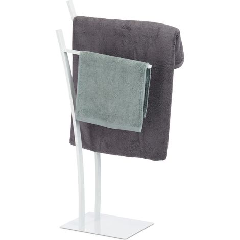Relaxdays 2-Rail Double Towel Stand, Freestanding Towel Holder, Bathroom Valet HWD 88 x 43 x 24 cm, White