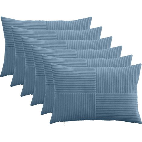 Irovami Lot de 6 housses de coussin, bleu, velours côtelé, 40x60 cm (1/5)