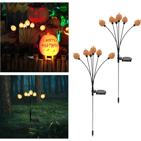 Faroles solares de calabaza de Halloween [Paquete de 2] para jardín, patio y como iluminación decorativa exterior para fiestas. (1/5)