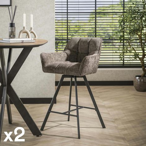 Chaise de bar pivotante en velours texturé taupe (lot de 2) MELBOURNE (1/5)
