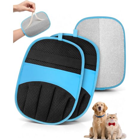 Lot de 2 Gant Anti Poils Animaux, Solution pour Chats et Chiens Électrostatique, Paume Antistatique, Taille Universelle, Réutilisable, Canapé, Tapis, Siège Auto, Vêtements(Bleu) (1/5)