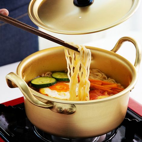 Marmite à nouilles ramen coréennes, marmite en aluminium jaune coréen pour nouilles instantanées (16 cm) (1/5)