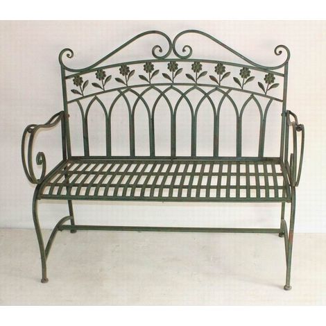 112cm Decorative Metal Garden Bench - L63 x W112 x H99 cm - Green/Gold