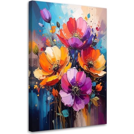 Impression sur Toile, Fleurs colorées peintes,20x30 (1/4)
