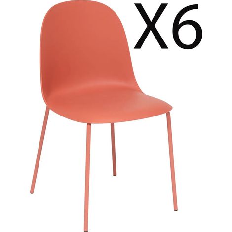 Lot de 6 chaises en Polypropylène coloris Terracotta, avec pieds en métal coloris Terracotta -Longueur 44,5 x Profondeur 51 x Hauteur 79 cm (1/3)
